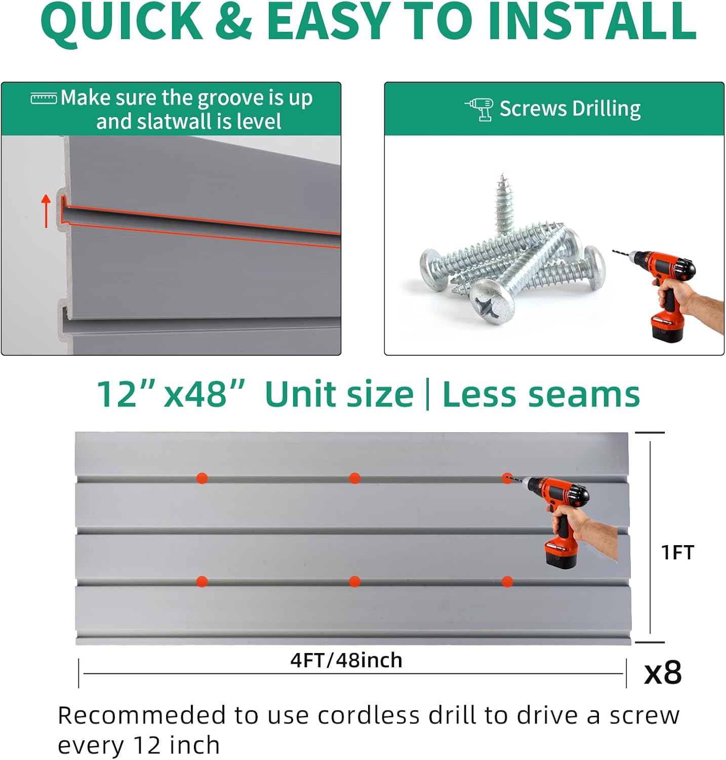 Slat Wall Paneling Garage Slat Wall Storage Systems Organizer Grey Slatwall 4x8 ft Garage Tool Mount Garden, PVC Wallpanel Storage & Organization Products