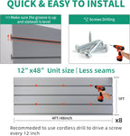 Slatwall Panels 4'x8' Garage Slat Wall Storage Systems with 26 Slatwall Accessories, PVC Grey Slat Wall Paneling for Retail Display, Garage Storage, Guitar Shop, Home Storage