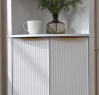 FOREST GRAVITY Modern Corner Storage Cabinet with Fluted Doors | For Kitchen; For Bathroom; Glass Doors; Fluted Design; Large Storage; Pentagon Design; White
