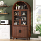 FiveWillowise Kitchen Pantry Cabinet with Glass Doors - Arched Design, Solid Wood Legs, Artistic Fluted Door, Adjustable Shelves, 70.8" Curved Storage Cabinet for Kitchen, Dining Room