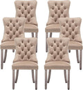 Kiztir Velvet Dining Chairs Set of 6, Upholstered Dining Room Chairs with Ring Pull Trim and Button Back, Luxury Tufted Dining Chairs for Living Room, Bedroom, Kitchen (Khaki)