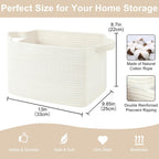 Storage Baskets for Organizing, Woven Baskets for Shelves, Rectangle Decorative Organizer for Storage Clothes, Toy, Books, Towels Nursery Bins 3 Pack (White, 13"x9.85"x8.7")
