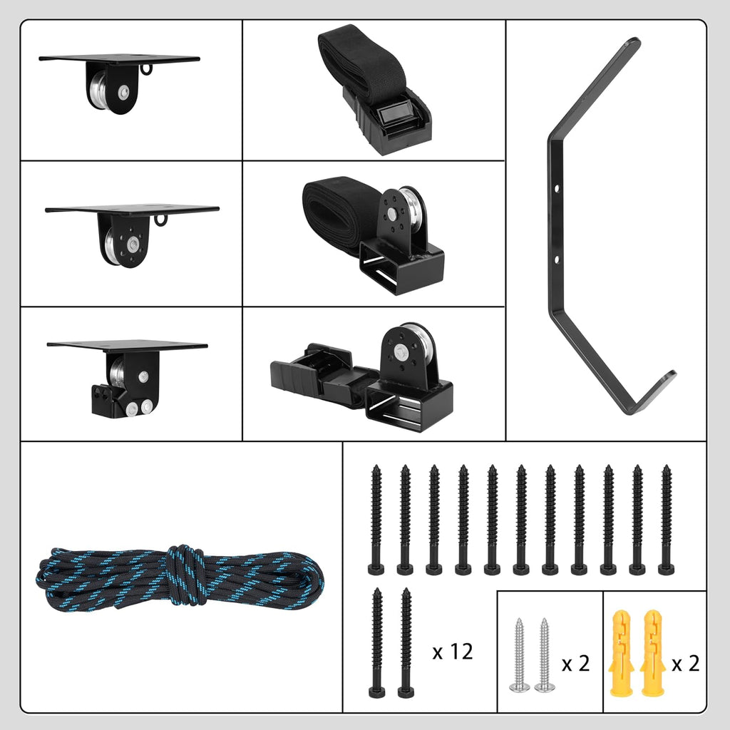 Hikeen Ceiling Hoist for Cargo Box, Heavy Duty Garage Storage Lift Pulley System Holds Up to 150 lbs Capacity, Fits 10-14 Foot Tall Garage Ceilings