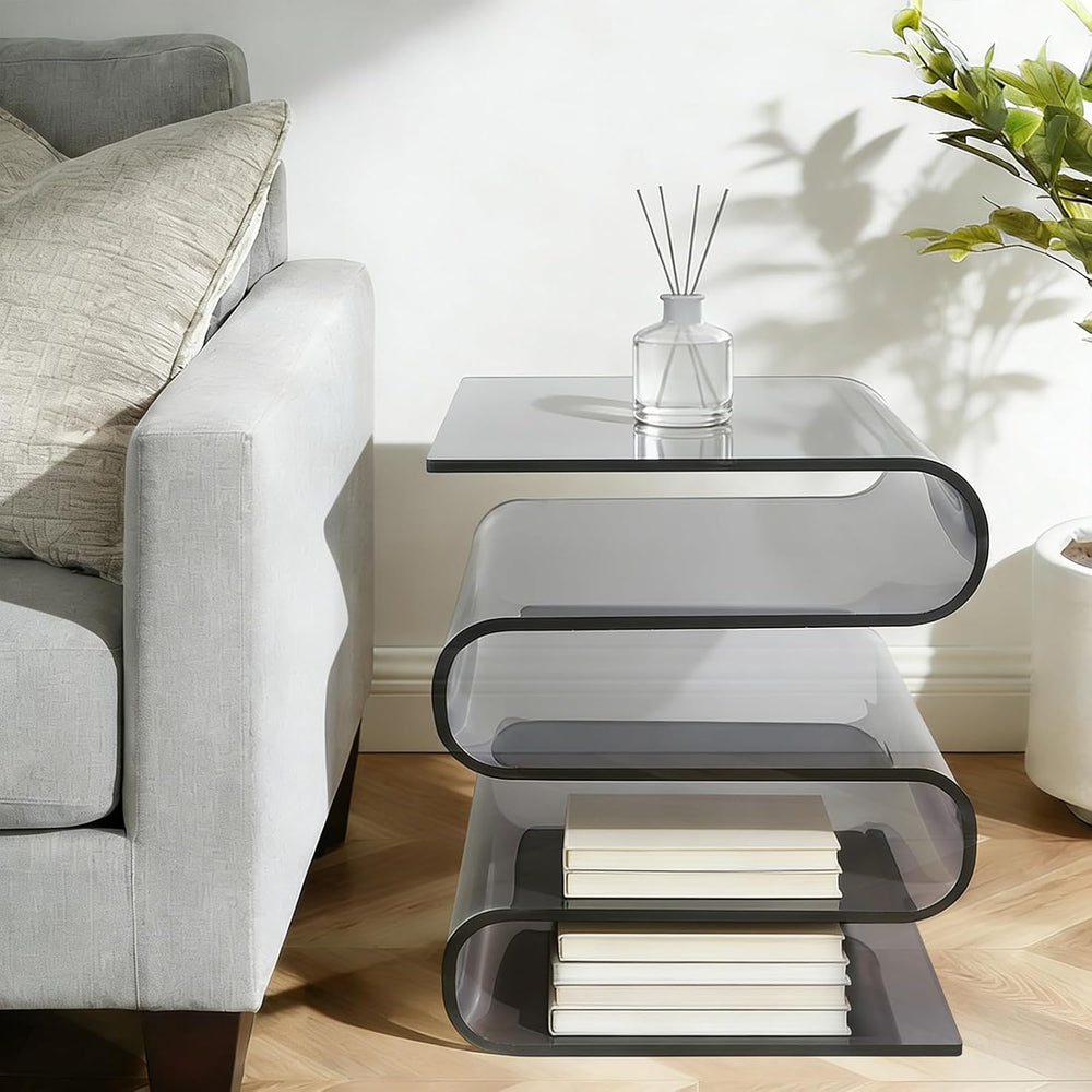 S-Shaped Acrylic End Table, Side Table for Living Room, Bedside Table for Bed...