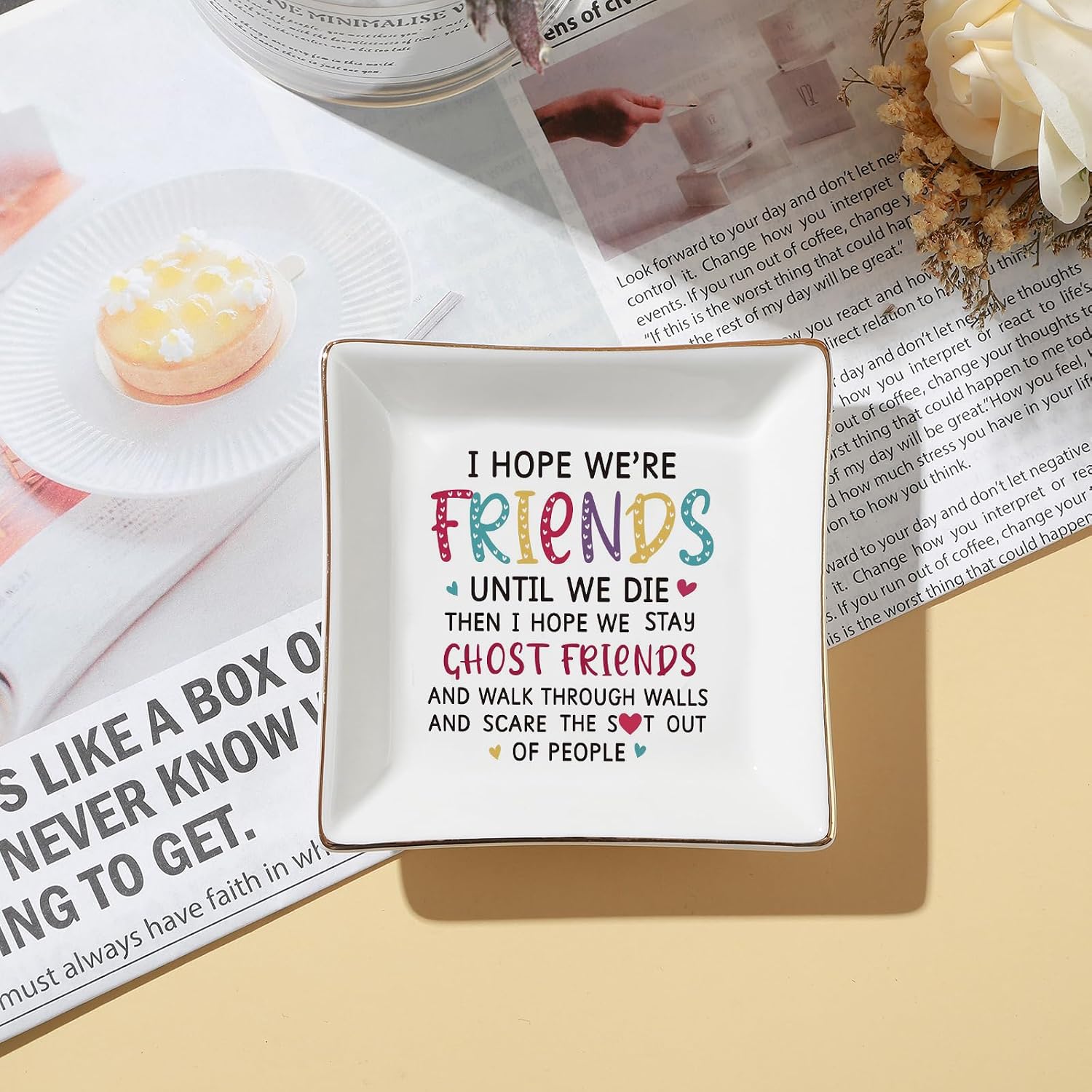 Friend Birthday Gifts for Women Jewelry Dish, Funny Best Friend Female Gifts for Women Coworker Mothers Day/Birthday/Christmas Gift - 4 Inch Trinket Tray for Rings, Earrings