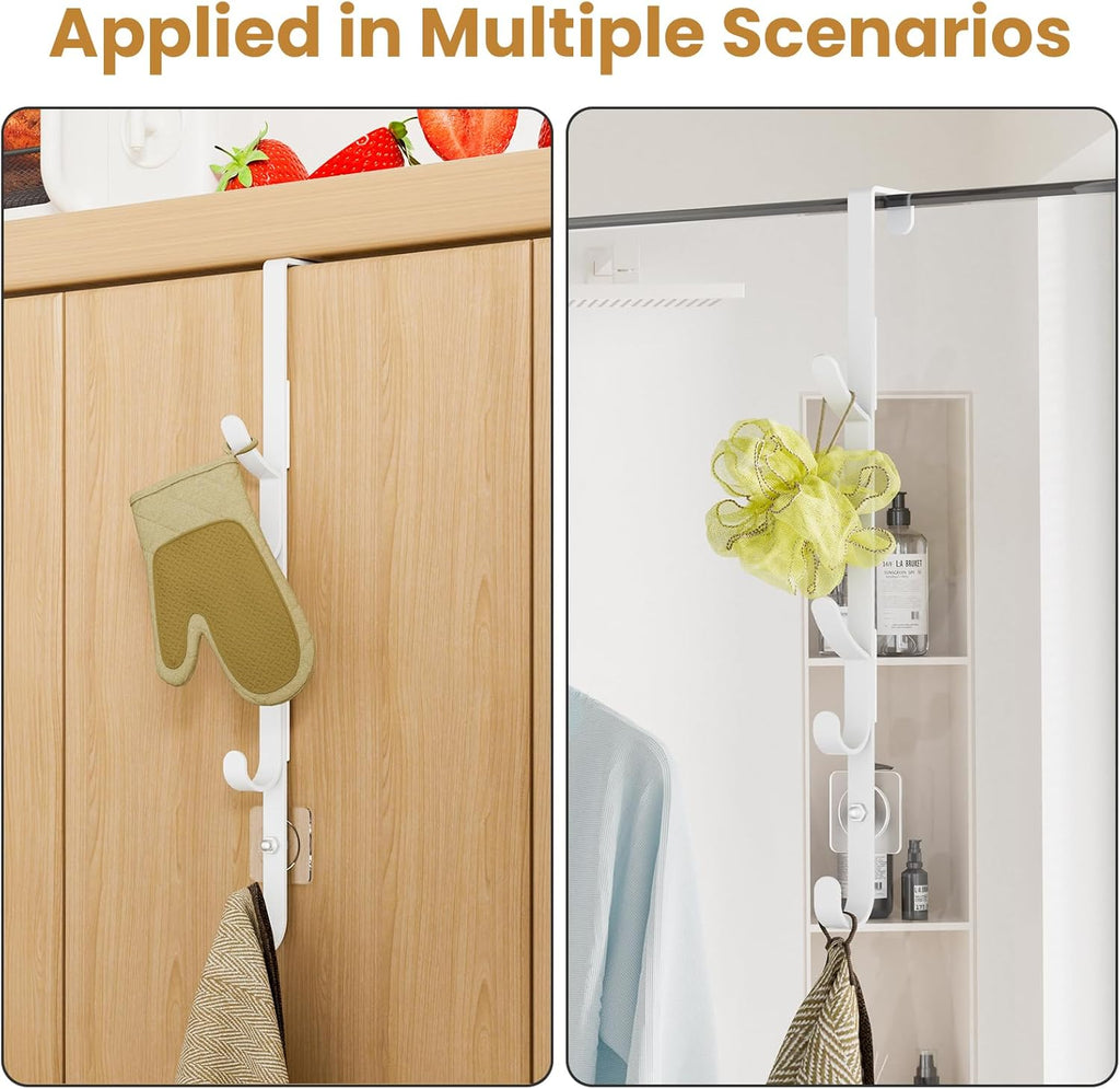 Over The Door Hooks, Metal Door Hooks for Hanging, Over The Door Purse Organizer for Coat Hanger, Back of Shower Door for Hanging Towel Rack Clothes, Hat, Bathroom, Closet (White-3Packs)