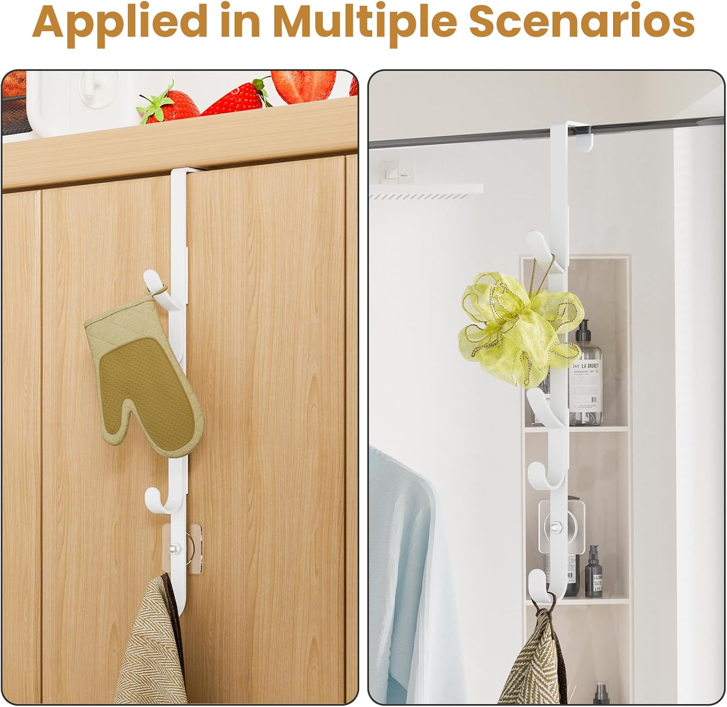 Over The Door Hooks, Metal Door Hooks for Hanging, Over The Door Purse Organizer for Coat Hanger, Back of Shower Door for Hanging Towel Rack Clothes, Hat, Bathroom, Closet (White-3Packs)