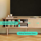 LINSY 70" Fluted TV Stand, Modern Entertainment Center for TVs Up to 80 inches, TV Console with Sliding Doors, Curved Profile Design, Media Console for Living Room, Light Wood