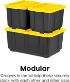 IRIS USA 12 Gallon Heavy Duty Truck Bed Toolbox Storage Tote Bins with Lids, 4 Pack - Made in USA, Tough Snap On Lockable Lid Stackable Industrial Rugged Tubs, Garage Organization Box - Black/Yellow