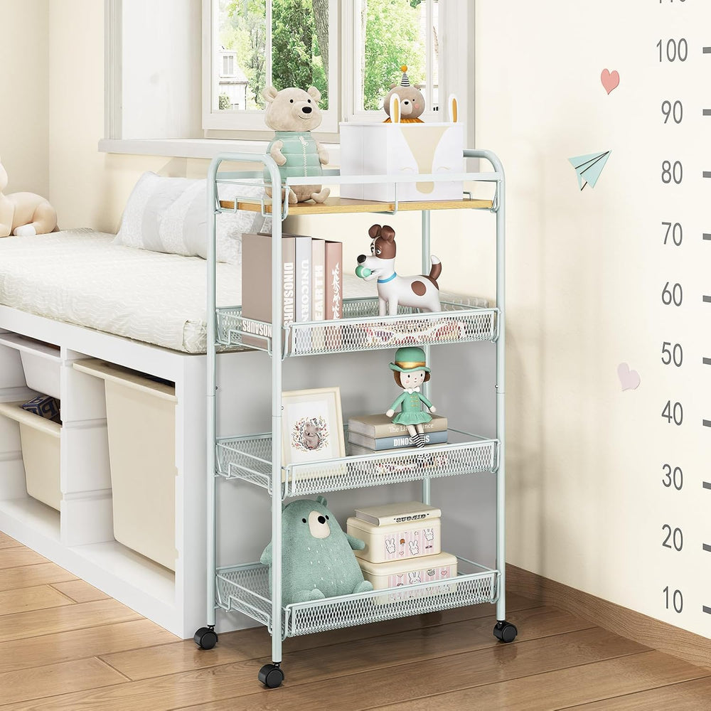 TOOLF 4-Tier Rolling Cart, Metal Utility Cart, Slide Out Storage Cart with Wo...