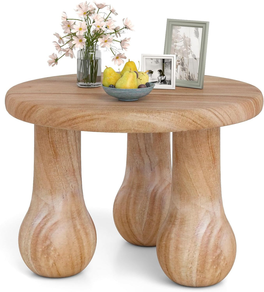 Tangkula Round Side Table, 24” Mahogany Wood Couch Bedside Farmhouse Sofa End...