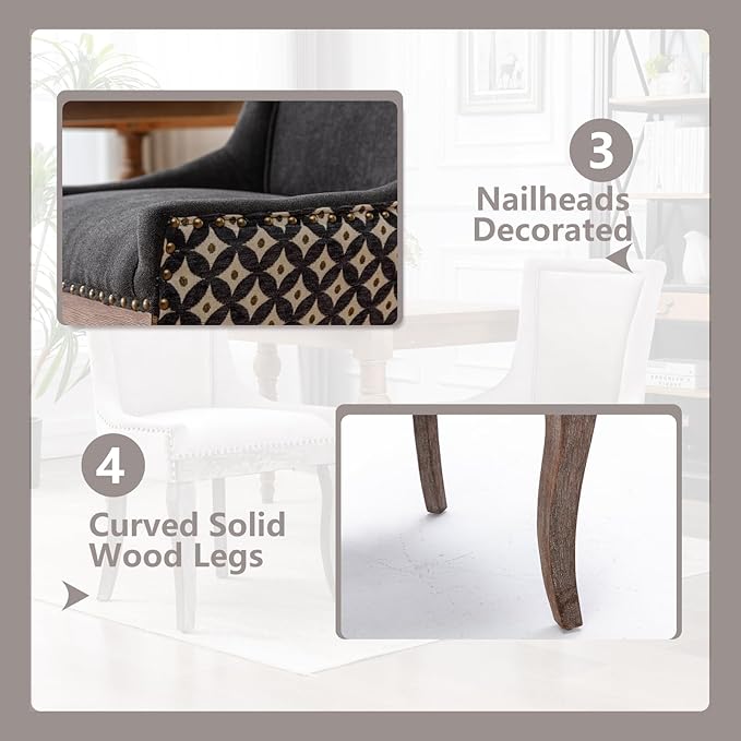 Modern Dining Chairs Set of 6, High Back Dining Chairs Side Chairs with Solid Wood Legs, Upholstered Fabric Dining Room Chairs for Dining Room Kitchen, Black and Patterned