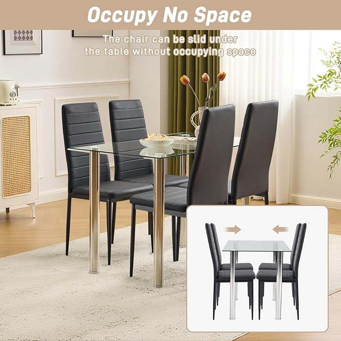 Karl home Dining Chairs Set of 4, PU Leather Balck Kitchen Chairs with Padded...