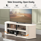 Corner TV Stand 43 Inch, Mid Century Corner Entertainment Center with Sliding Tambour Door, Media Console Table with 2 Layers Storage, Fluted TV Stand for Living Room, Bedroom, Off White