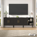 LYNSOM TV Stand for 85 Inch TV, Media Entertainment Center Console Table, 3 Cabinets, TV Console Table with Storage Cabinet for Bedroom, Living Room, Entertainment Room (Black)