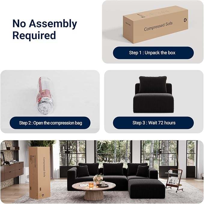 Avenco 35.4” Modular Ottoman, Corduroy Fabric, Zero Assembly Multifunctional Footrest or Extra Seat for Sectional Sofa, Black