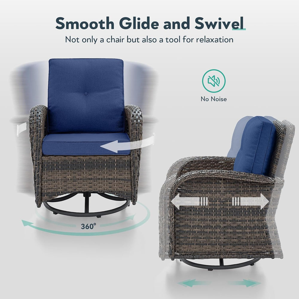 Outdoor Swivel Glider Rocker Chairs Set- 6 Piece Patio Furniture Set with A G...