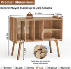Lerliuo Record Player Stand with 4 Cabinet Holds Up to 220 Albums,Oak | Large Turntable Stand with Wood Legs, Mid-Century Record Player Table,Vinyl Holder Storage for Bedroom Living Room