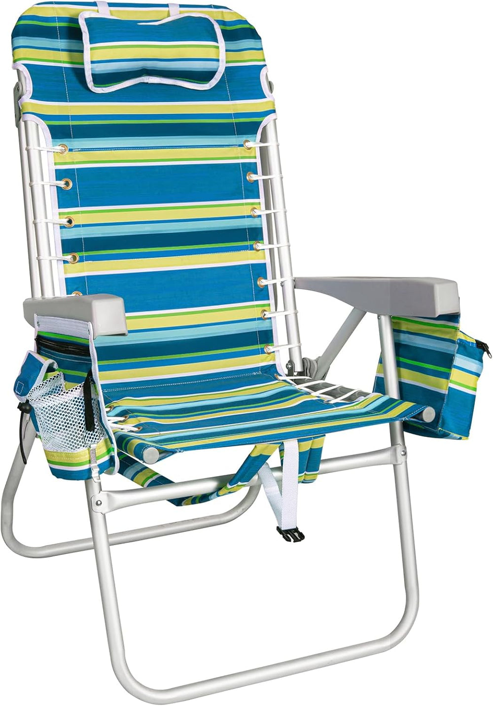 Romswi Tall Beach Chair Extra Wide for Adults, 17" High Seat Backpack Be...