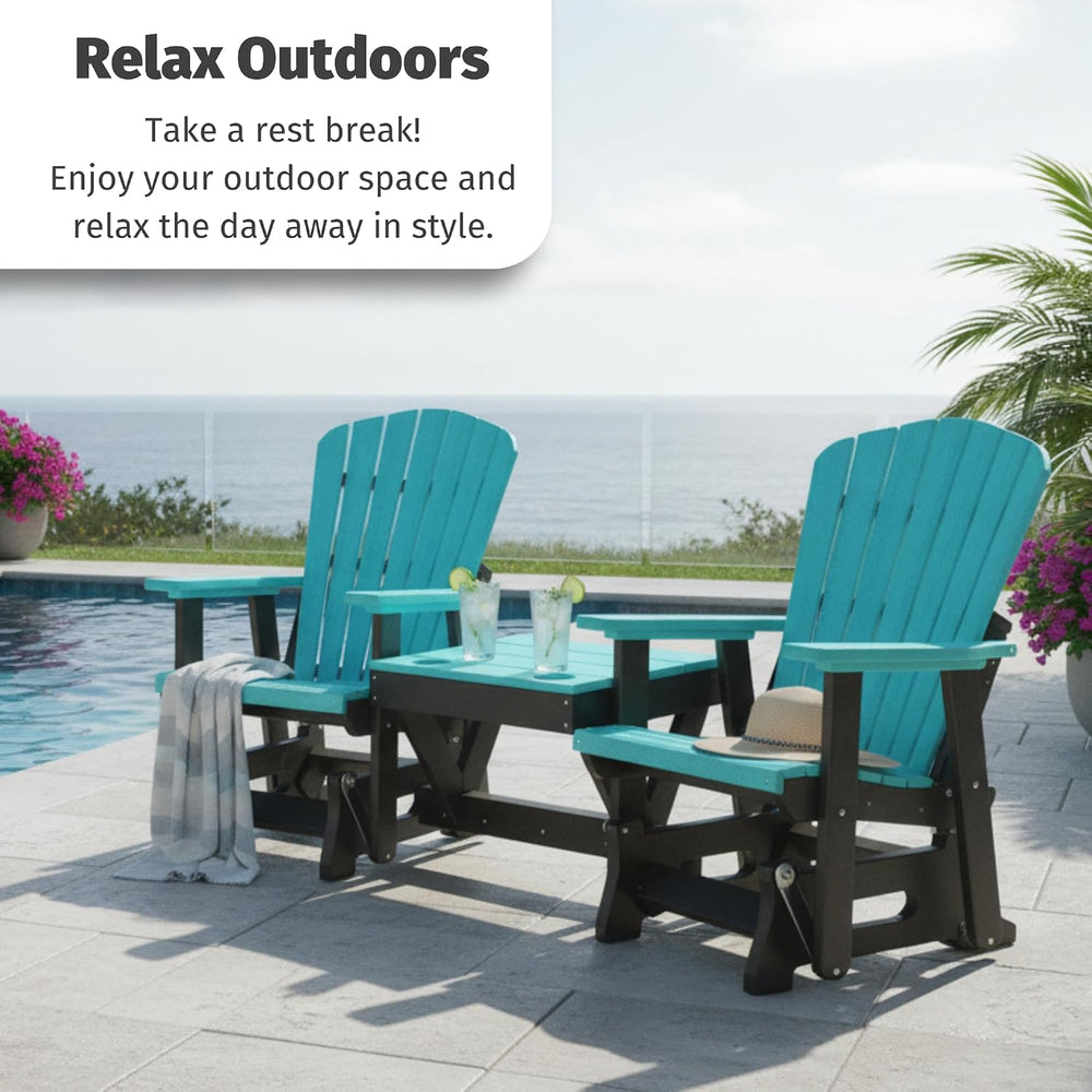 DutchCrafters Slat Fan Back Double Poly Adirondack Glider Outdoor Patio Chair...