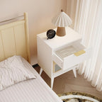 Fluted Night Stand with Opening Storage,Mid Century Bedside Table with Drawer,Modern Nightstand with Solid Wood Legs,End Table Side Table for Living Room,Bedroom,White CTG56W
