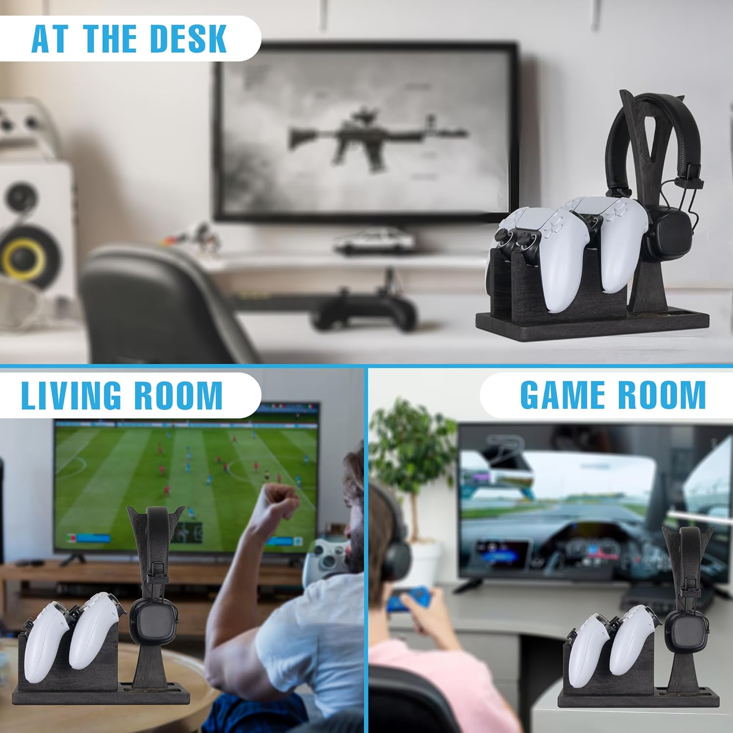 Gamer Gifts for Men Teenage Boy Controller Holder & Headphone Stand, Stylish Gaming Accessories Setup Controller Stand Headset Stands, Unique Gifts for Gamers to Organize Gaming Equipment