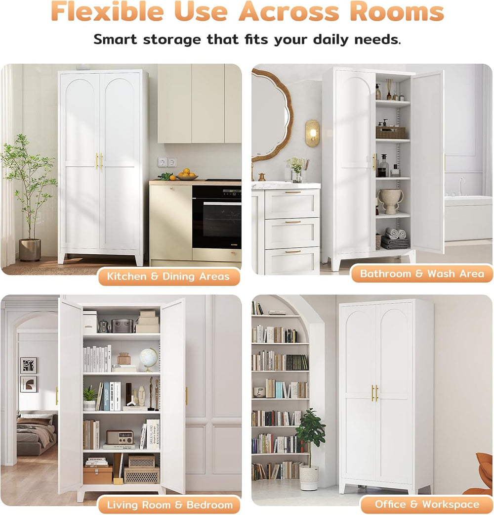 Zevemomo 71'' Tall Metal Pantry Cabinet with 2 Doors, Freestanding Ki...