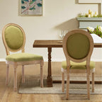 Linen Upholstered Dining Chairs Set of 6 French Country Oval Fabric Back Kitchen Side Chair with Wood Legs for Dining Room, Kitchen, Restaurant(Olive Green-Fabric)