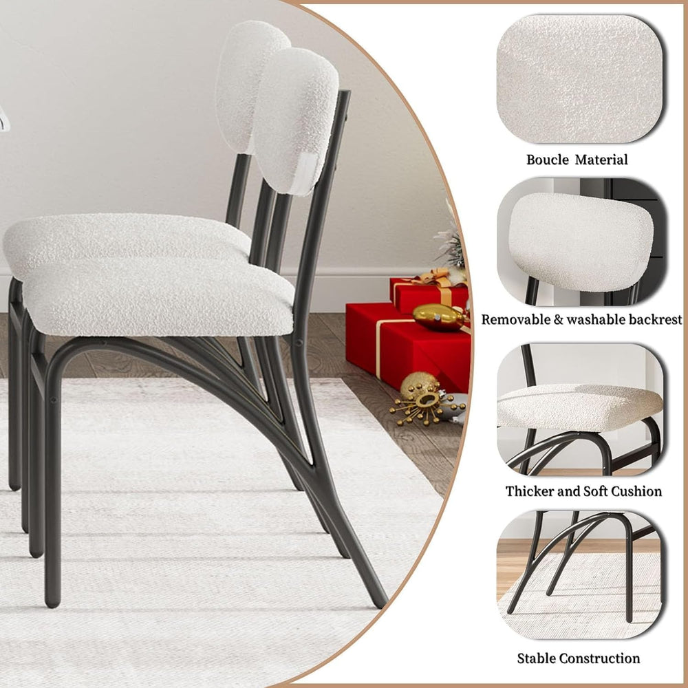 5-Piece Dining Table Set for 4, Modern Kitchen Table with 4 Boucle Chairs, Re...