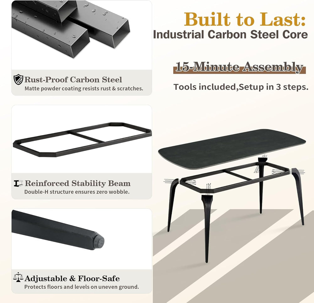 Modern Rectangular Dining Table,63”Sintered Stone Dining Table for 4-6, Black...