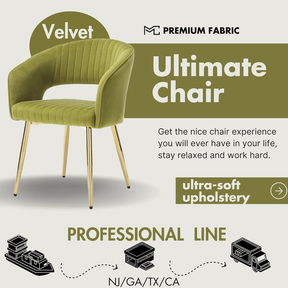 Hyfirm Green Velvet and Gold Dining Chairs, Set of 4 Modern Upholstered Arm C...