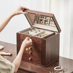 Black Walnut Wooden Jewelry Box, Wood Jewelry Organizer with 2 Side Doors Mirror Lockable Classical Style for Watch Necklace Ring Earring Storage Christmas Gifts-5 Layer