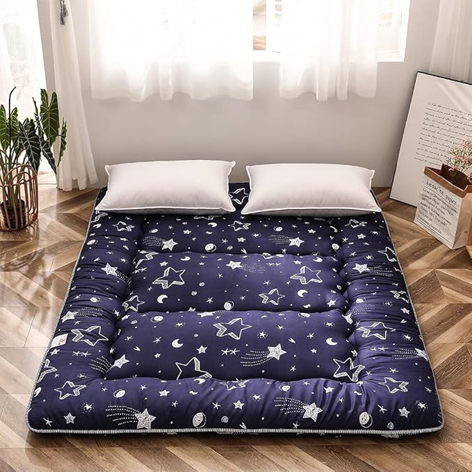 MAXYOYO Japanese Floor Mattress Futon Mattress, 4" Thicken Tatami Mat Sleeping Pad Foldable Roll Up Mat Boys Girls Dormitory Pad Kids Floor Lounger Pillow Bed, Charcoal Grey, Queen Size