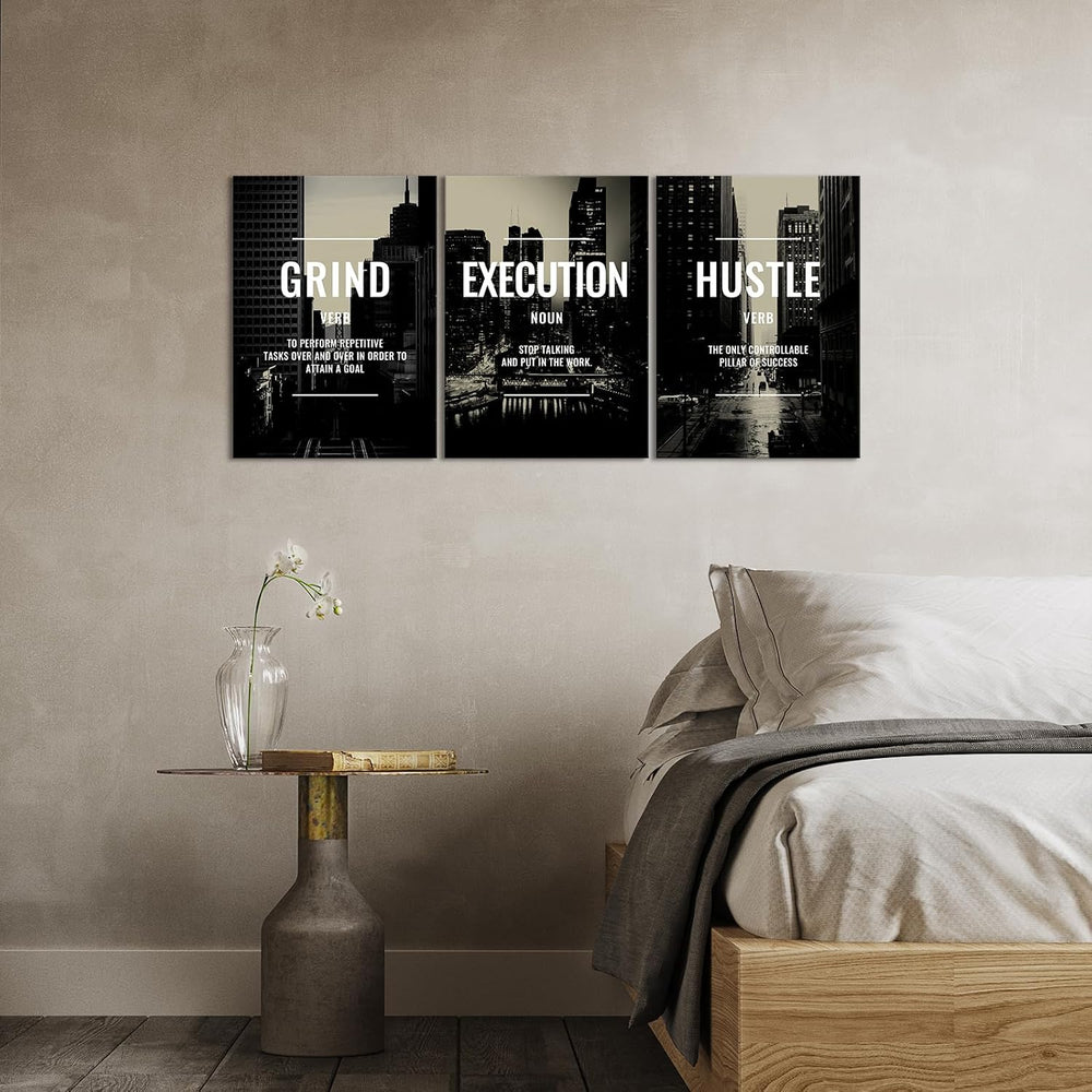 Xbolu Motivational Wall Decor Framed Grind Hustle Execution Wall Art Inspirat...