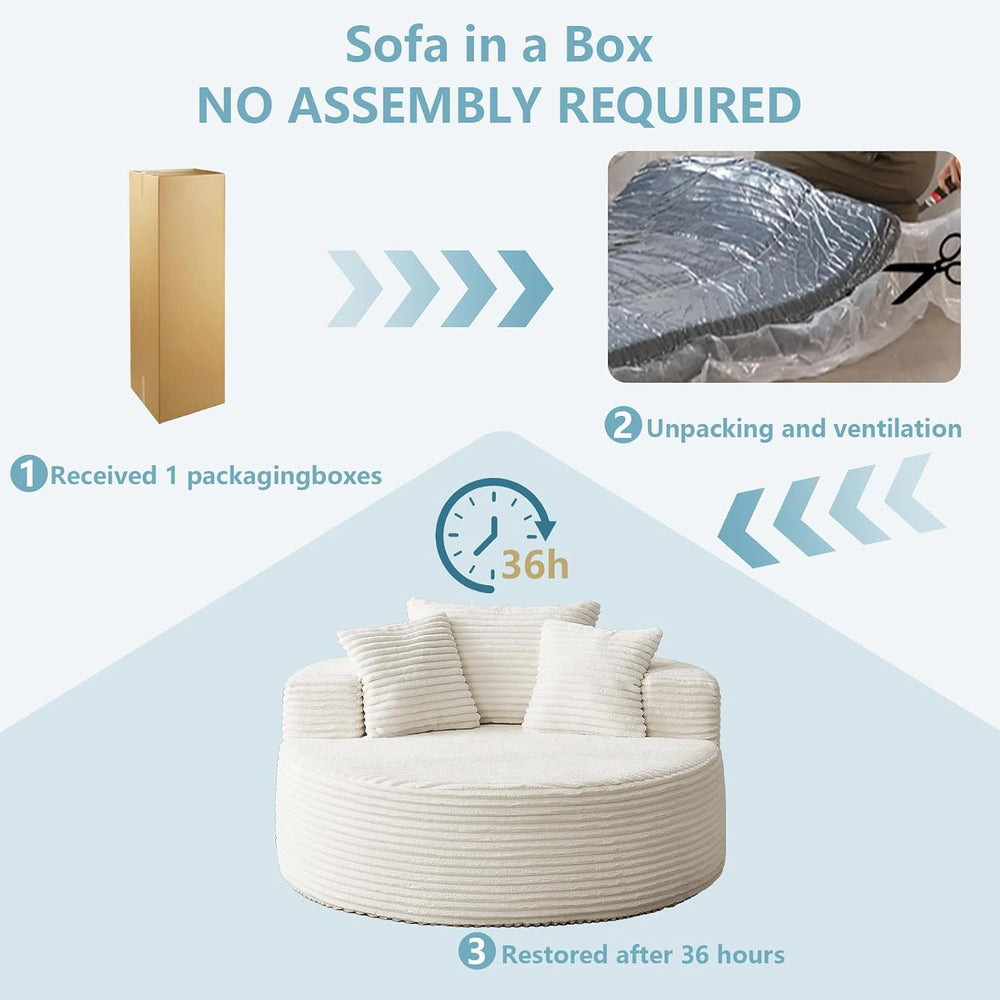 LUCKHAO 55'' Oversized Round Chair Lounge Chaise Indoor, Cloud Cordur...