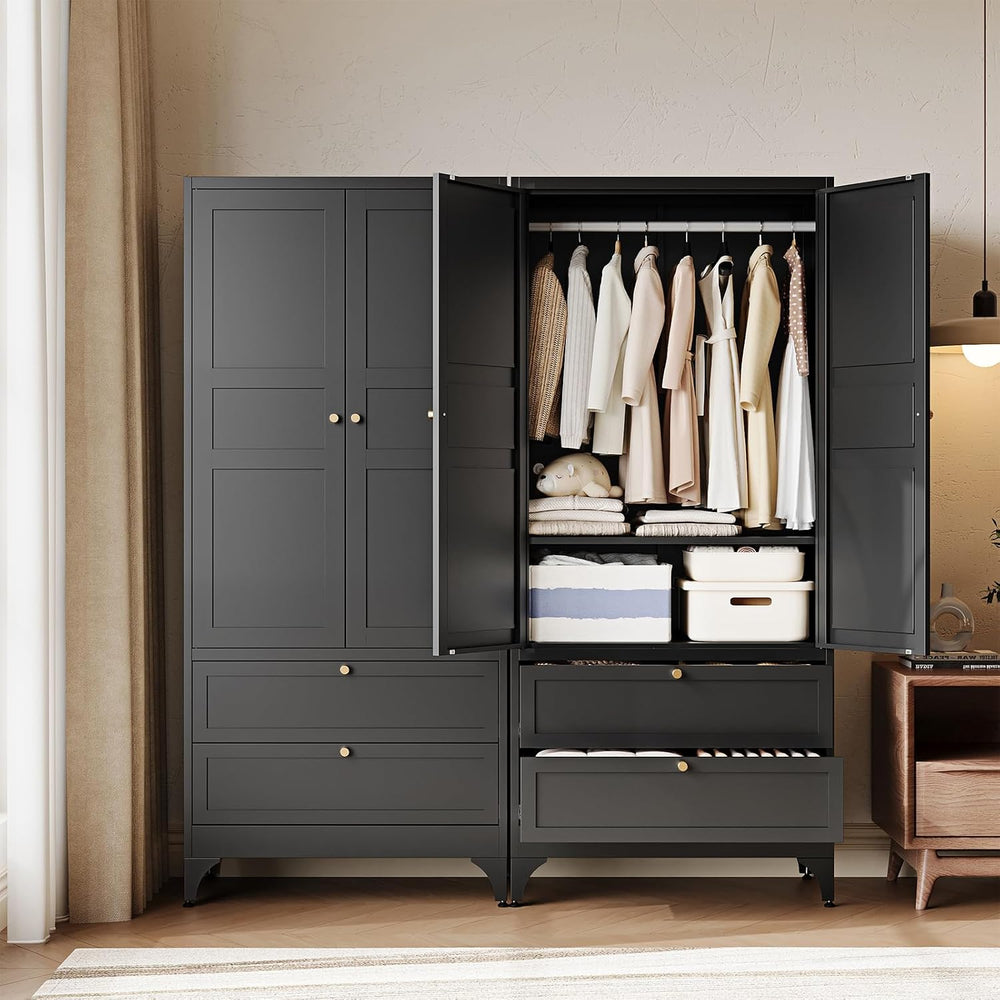 Letaya Metal Armoire Wardrobe Closet with Drawers,Clothing Storage Cabinet wi...