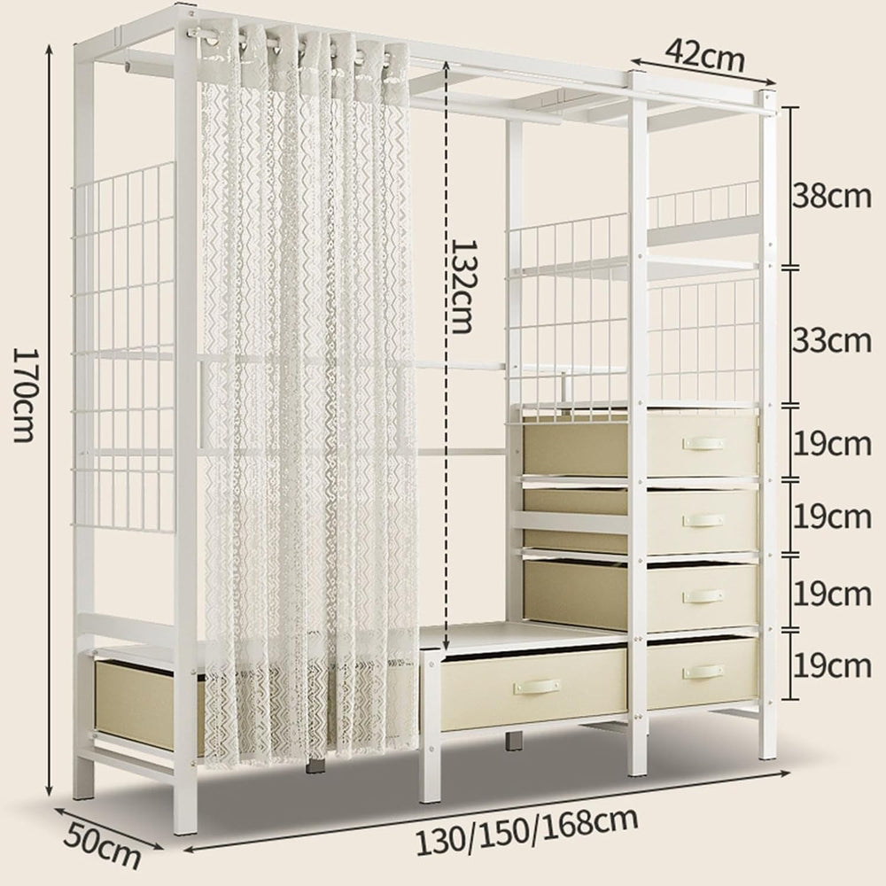 Heavy-Duty Clothes Rack Wardrobe with Curtain Large Walk-in Closet for Bedroo...