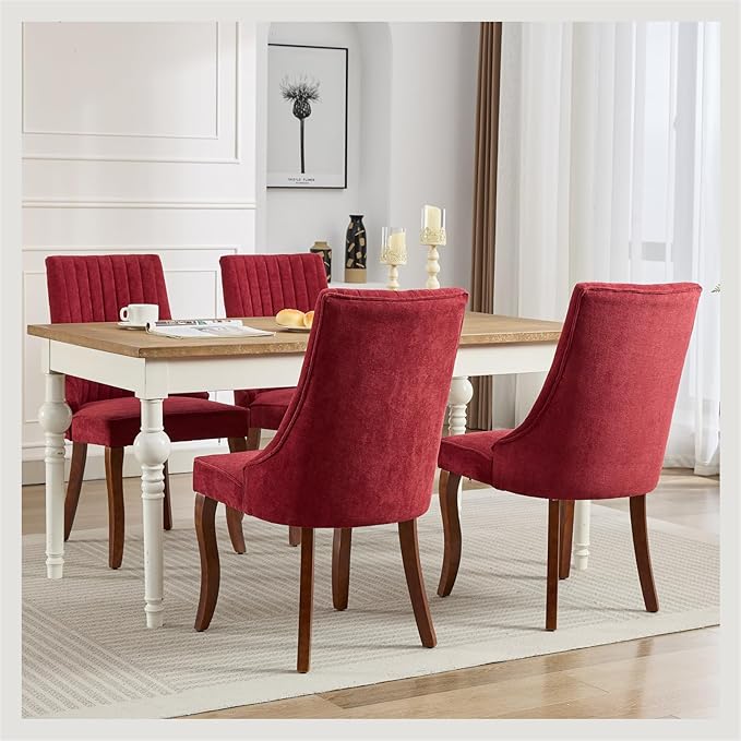 Linen Dining Chairs Set of 6，Fabric Channel Tufted Kitchen Chairs, Upholstere...