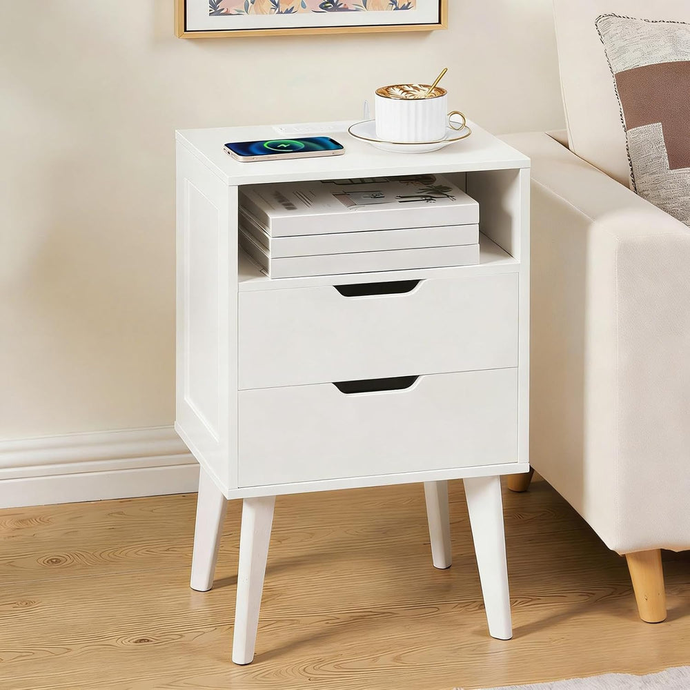 MAHANCRIS Nightstand with Charging Station and Modern Bedside Table Bundle, W...