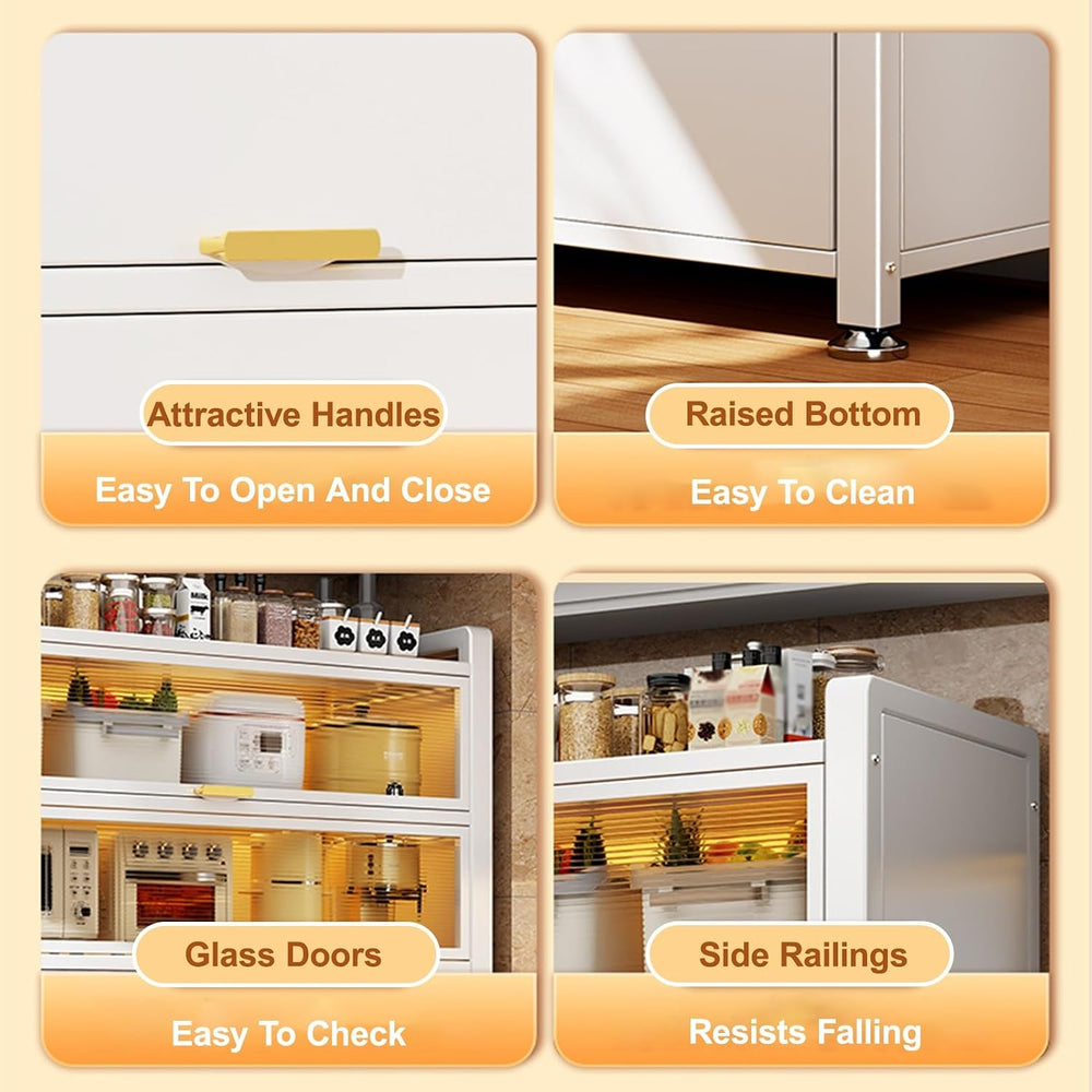 Tall Storage Cabinet with Glass Doors, Kitchen Pantry Cabinet Adjustable Shel...