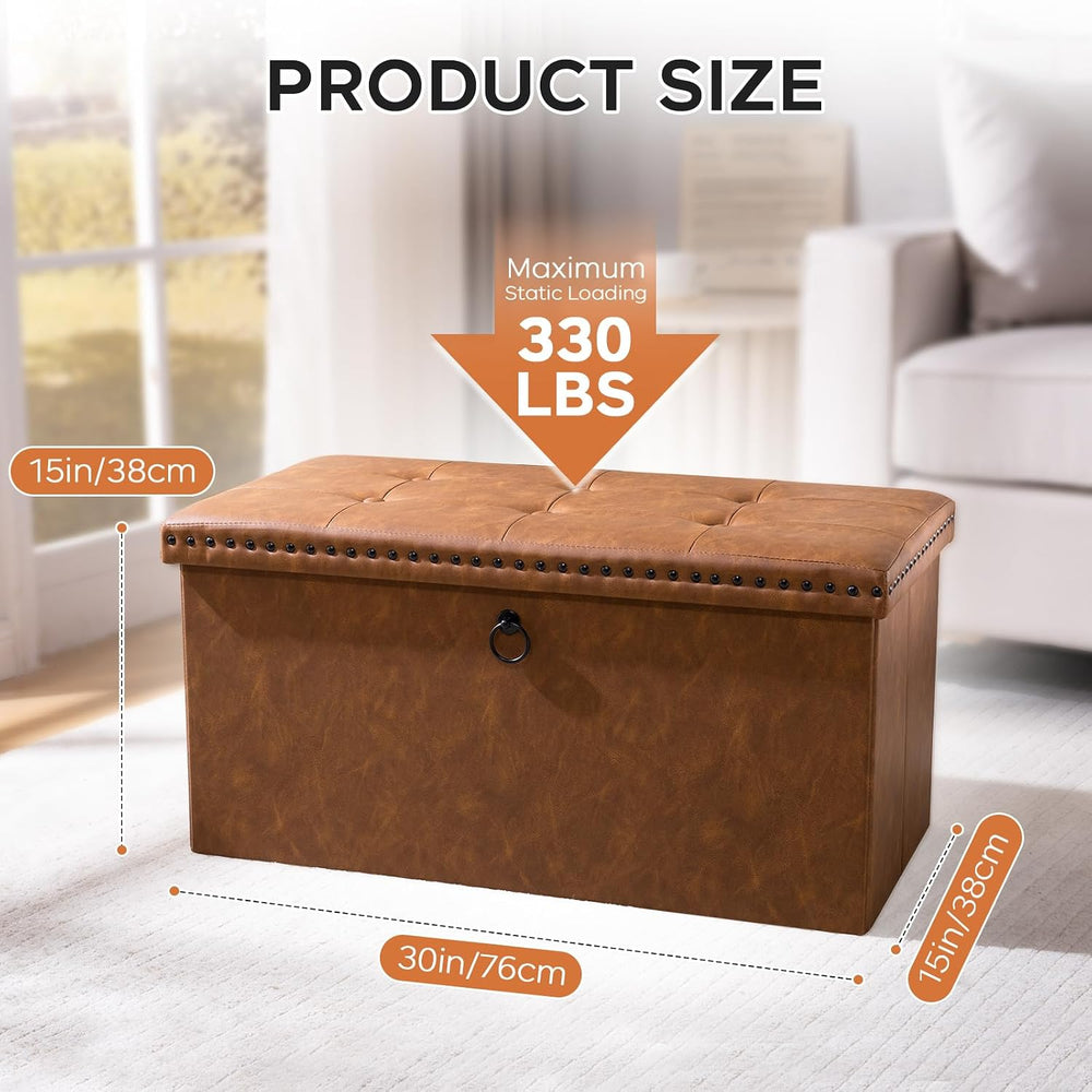 oakvivo 30 Inches Folding Storage Ottoman Bench, PU Leather Tufted End of Bed...