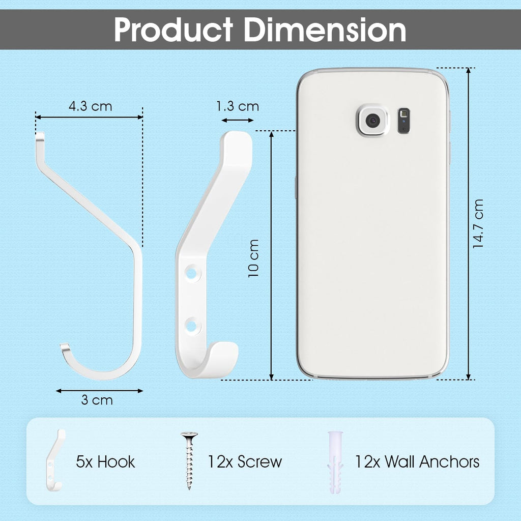 GlazieVault Coat Hooks – Door Hooks (5 Pack) -Heavy Duty Wall Mounted - Premium Design Rust Free Hooks