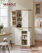 VASAGLE LIRY Collection - Pantry Cabinet, 70.3-Inch Tall Farmhouse Kitchen Storage Cabinet with Barn Doors, Drawer, Tray, Adjustable Shelves, for Kitchen, Dining Room, Rustic White UBBK364W01