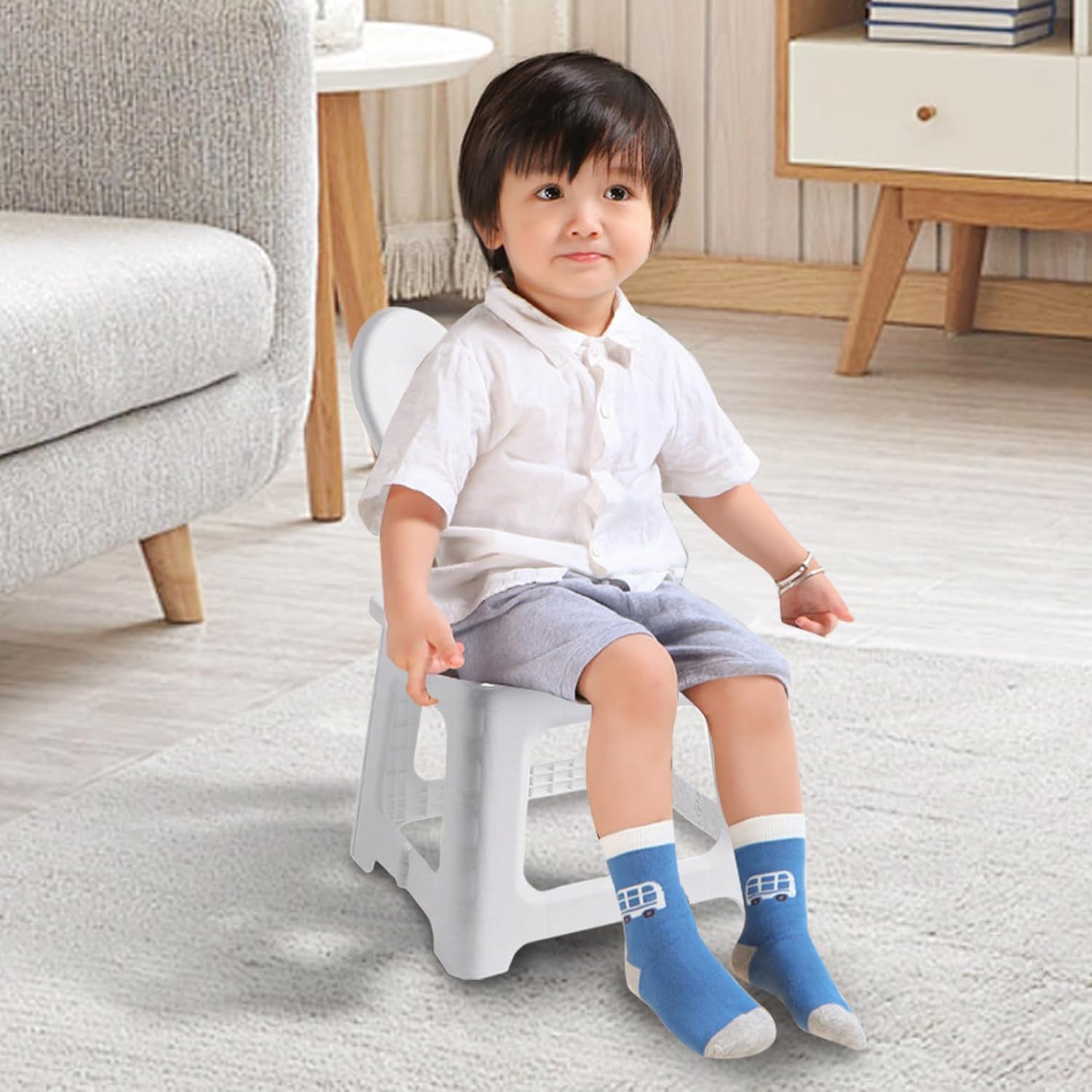 Kids Folding Chair Plastic Foldable Step Stool with Rabbit Ear Back Support for Living Room Kitchen Bathroom