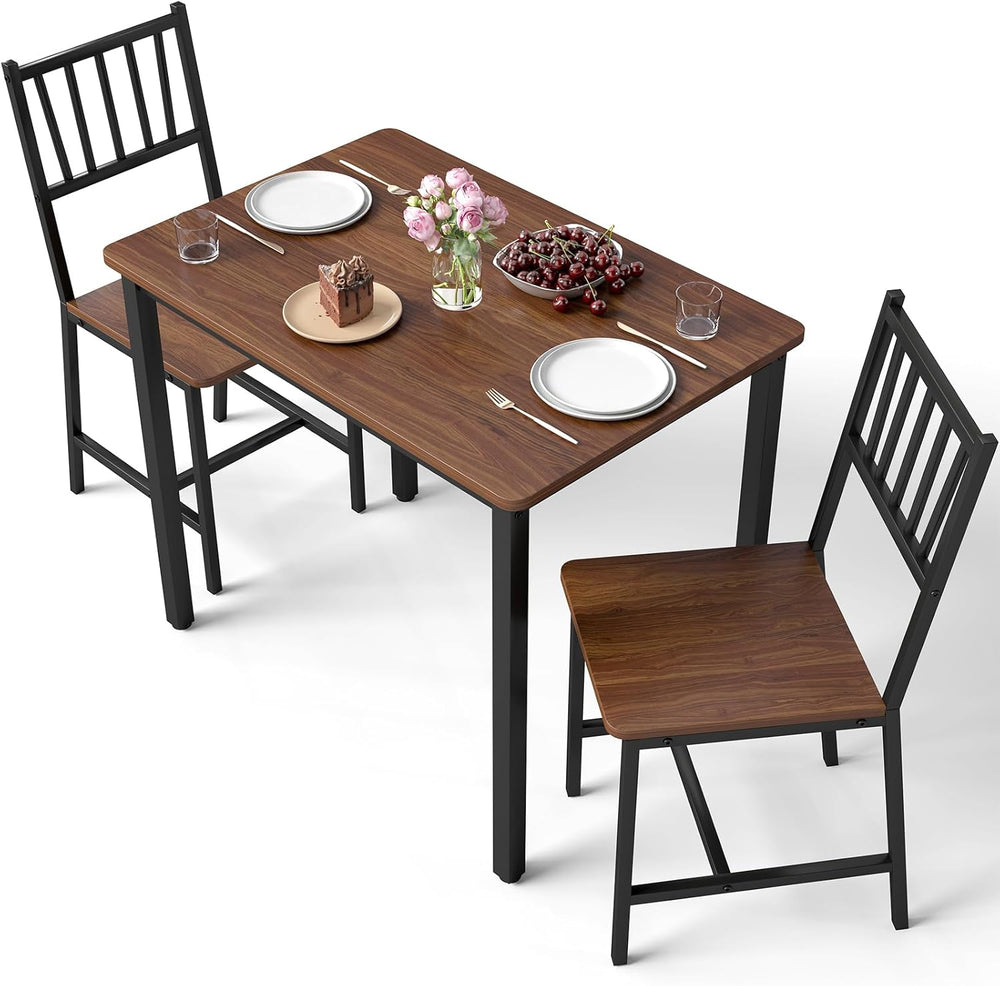 Yafylly 3 Piece Dining Table Set for 2 with 2 Chairs Walnut Brown