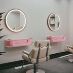 BarberPub Beauty Locking Wall Mount Styling Station, Barber Salon Station with Hair Dryer Holders, Spa Storage Floating Equipment with 2 Drawers 5012 (Pink)