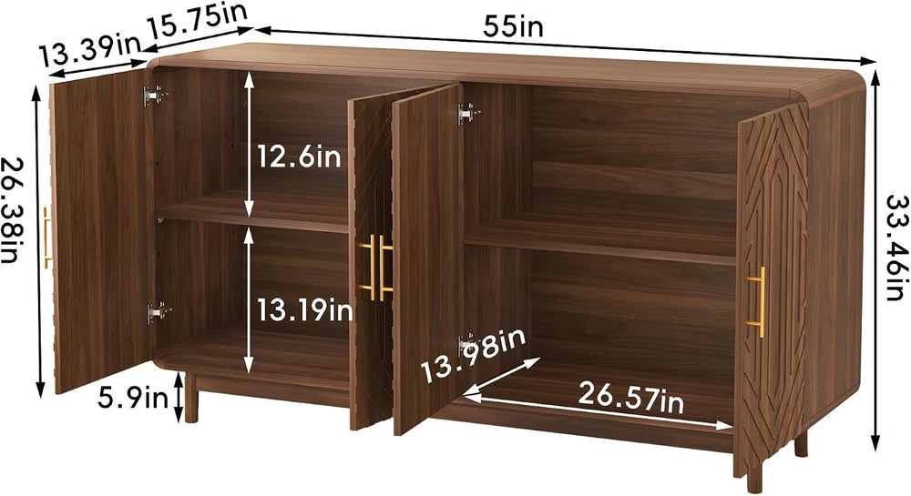 Modern Sideboard Buffet Cabinet with Storage, Carved 4-Door Accent Cabinet wi...