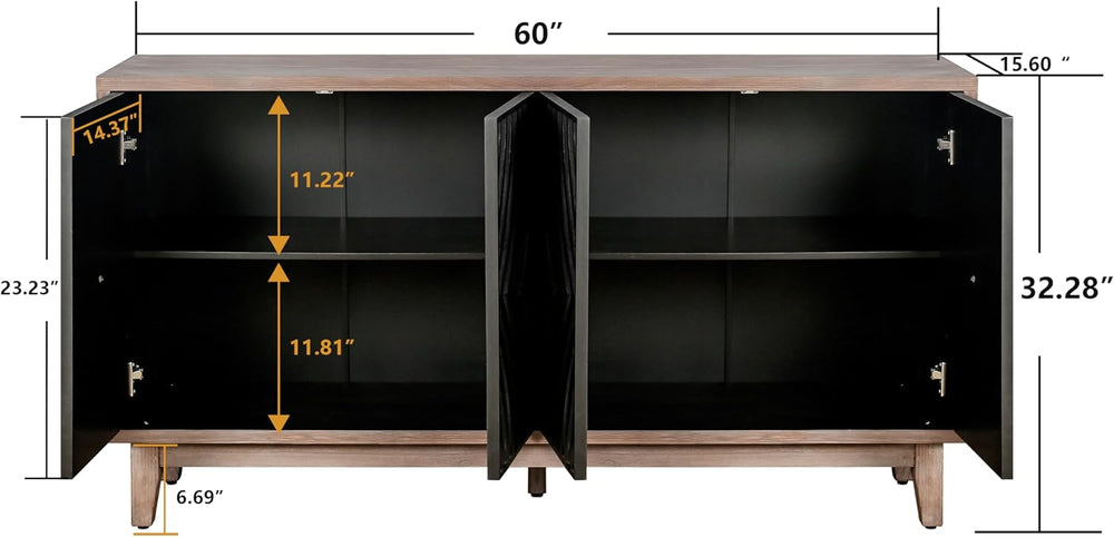 60 Inches Black Large Farmhouse Sideboard Buffet with Storage, Retro Credenza...