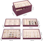LANDICI Stackable Jewelry Organizer Trays 4 Set,PU Leather Jewelry Organizer Drawer,Jewelry Storage Display Tray for Earring Necklace Rings Bracelet with Removable Dividers,Purple