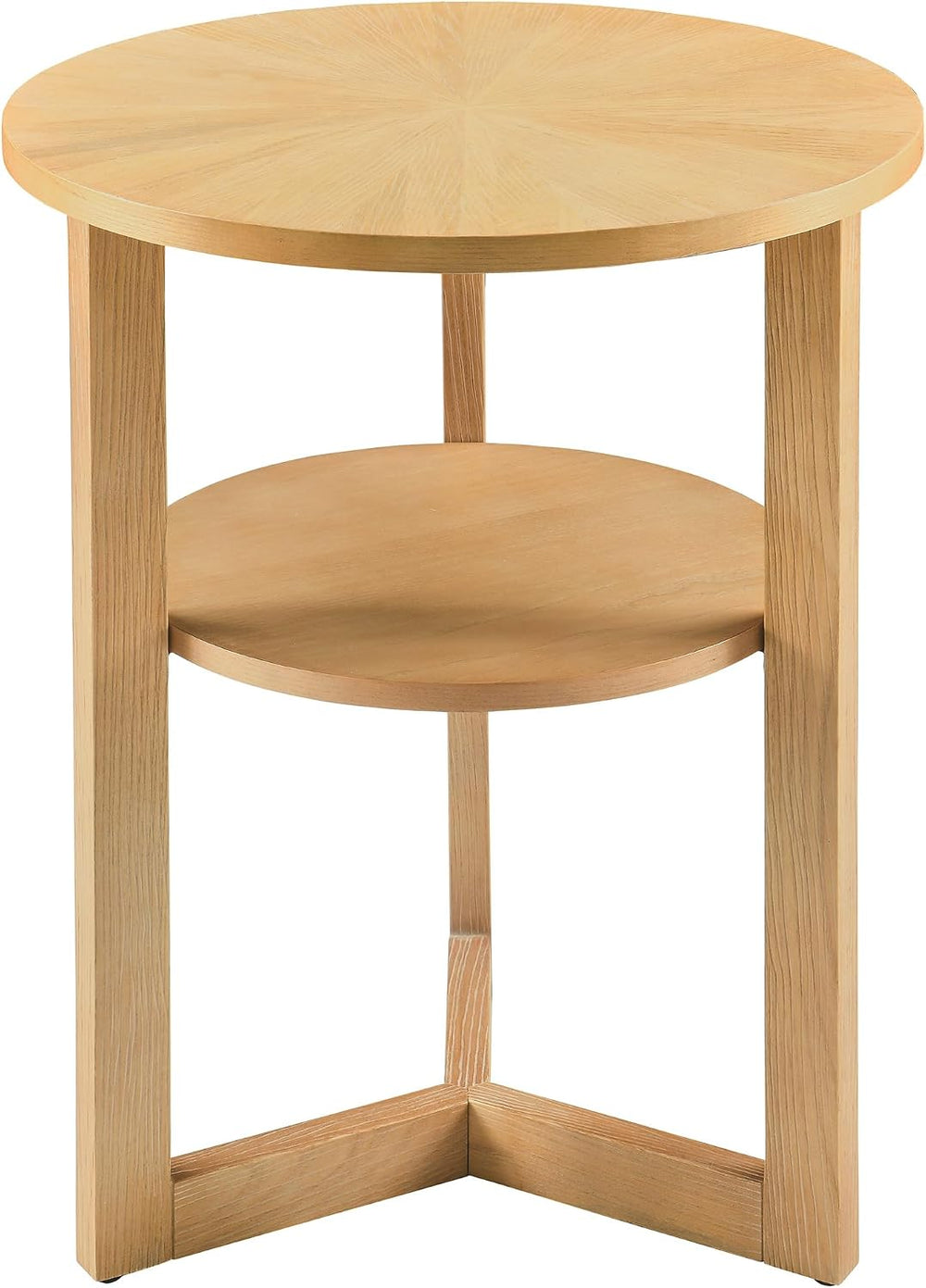 Round End Table, Rustic Side Tables with Storage Shelf, Classic Circular Soli...